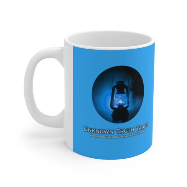 Unknown Truth Tarot - Lantern Logo - Baby Blue Ceramic Mug 11oz - Image 3