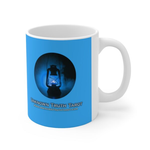 Unknown Truth Tarot - Lantern Logo - Baby Blue Ceramic Mug 11oz - Image 4