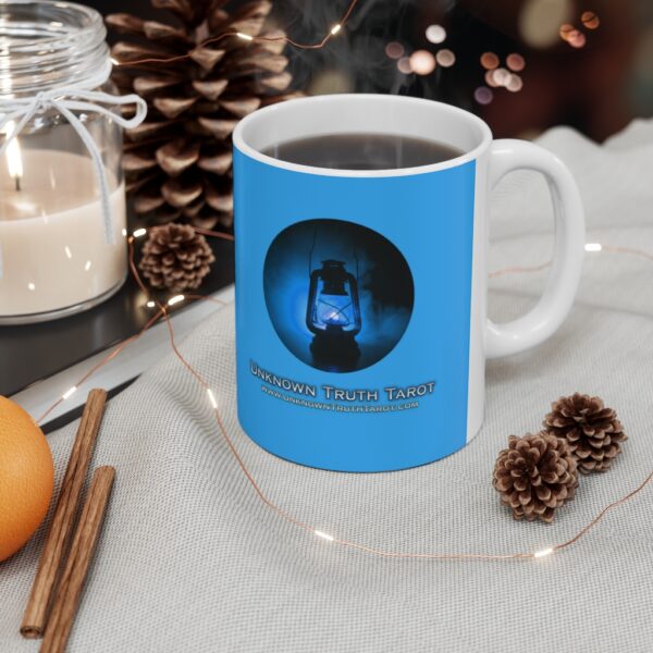 Unknown Truth Tarot - Lantern Logo - Baby Blue Ceramic Mug 11oz - Image 5