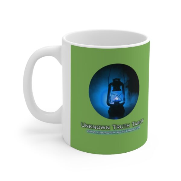 Unknown Truth Tarot - Lantern Logo - Green Ceramic Mug 11oz - Image 3