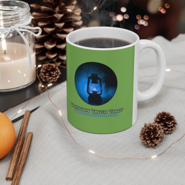Unknown Truth Tarot - Lantern Logo - Green Ceramic Mug 11oz - Image 5