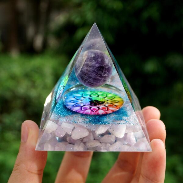 Amethyst-Crystal-Sphere-Chakra-Orgonite-Pyramid-with-Kunzite-Stone-Reiki-Energy-Orgone-Collection-EMF-Protection-Meditation
