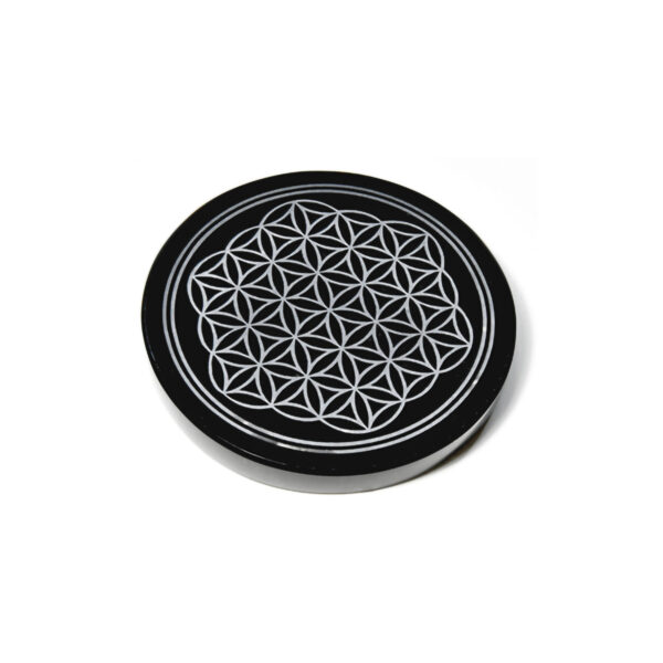 4" Black Obsidian Flower of Life Altar Tile