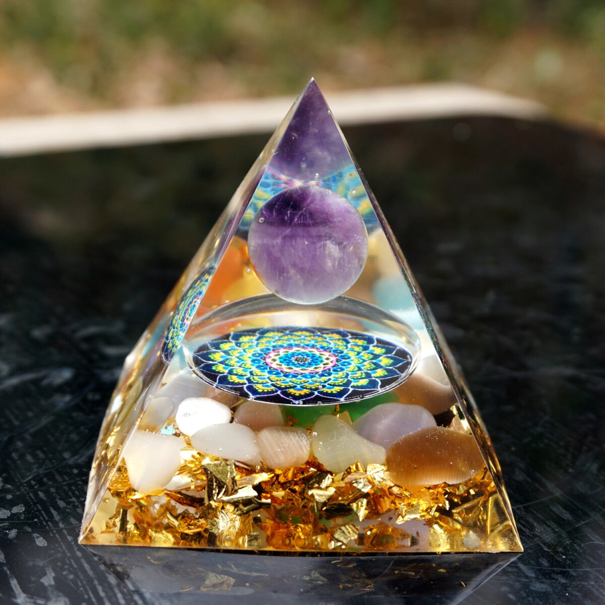 Cat's Eye and Amethyst Orgonite Pyramid