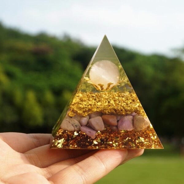 Powerful Orgonite Pyramid Rose Quartz Sphere with Lepidolite Crystal Gemstone Copper Shavings EMF Protection Orgone Pyramide - Image 2