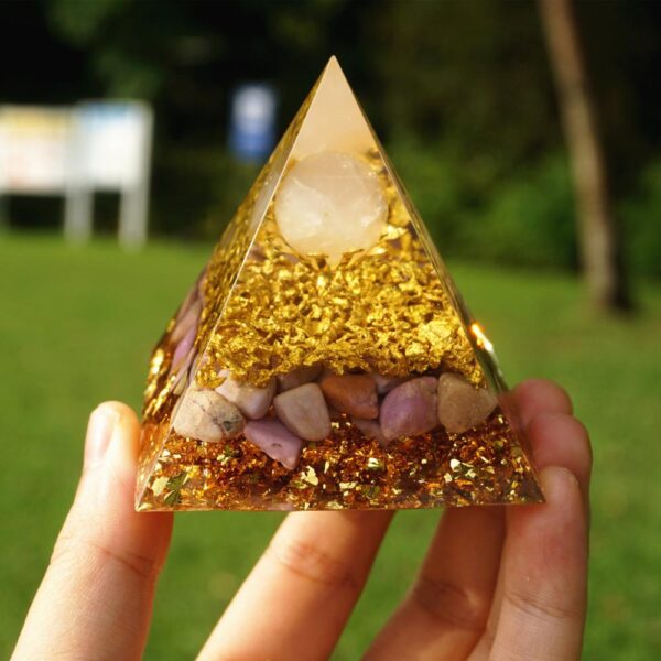 Powerful Orgonite Pyramid Rose Quartz Sphere with Lepidolite Crystal Gemstone Copper Shavings EMF Protection Orgone Pyramide - Image 3