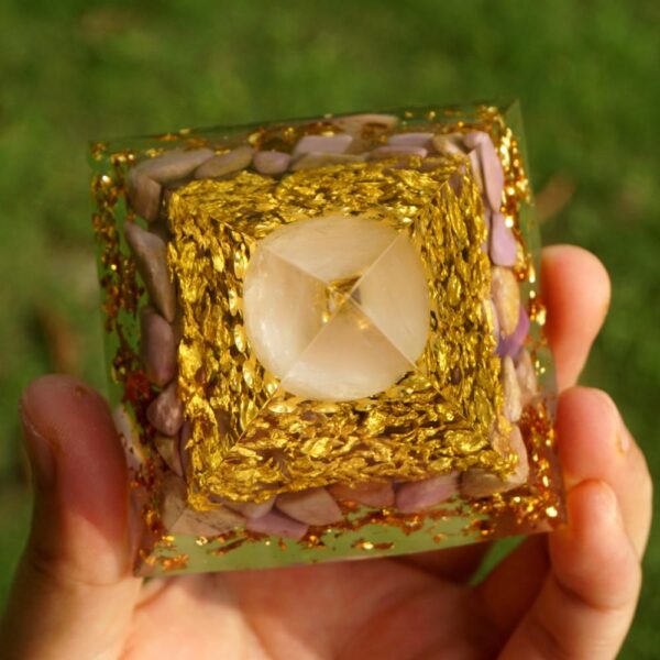 Powerful Orgonite Pyramid Rose Quartz Sphere with Lepidolite Crystal Gemstone Copper Shavings EMF Protection Orgone Pyramide - Image 4