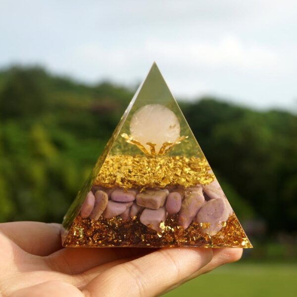 Powerful Orgonite Pyramid Rose Quartz Sphere with Lepidolite Crystal Gemstone Copper Shavings EMF Protection Orgone Pyramide - Image 5