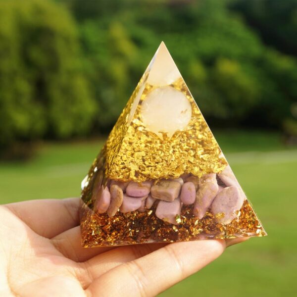 Powerful Orgonite Pyramid Rose Quartz Sphere with Lepidolite Crystal Gemstone Copper Shavings EMF Protection Orgone Pyramide - Image 6