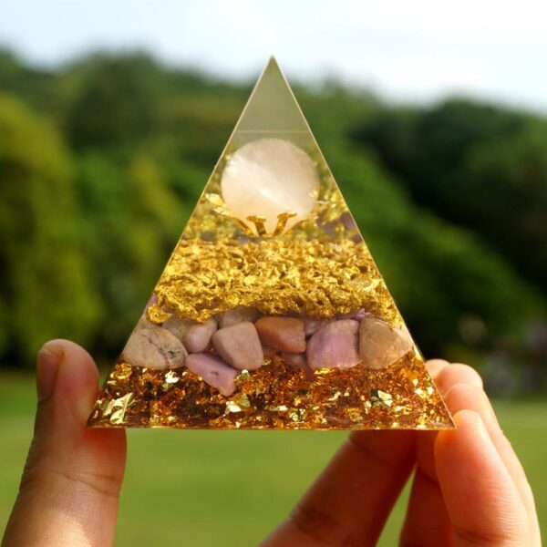 Powerful Orgonite Pyramid Rose Quartz Sphere with Lepidolite Crystal Gemstone Copper Shavings EMF Protection Orgone Pyramide