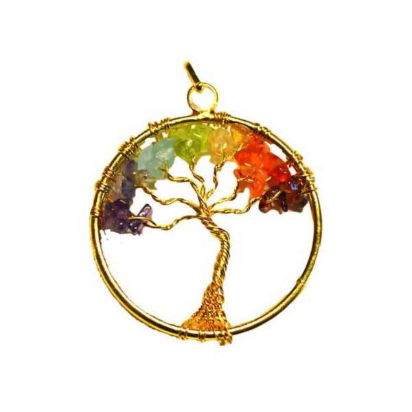7 Chakra Tree of Life pendant gold tone