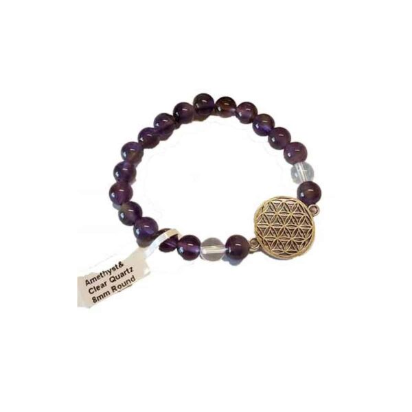 8 mm Amethyst & Quartz with Flower of Life