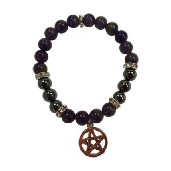 8 mm Amethyst & Hematite with Pentagram