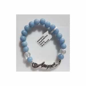 Angelite bracelet with clear quartz and an angel charm