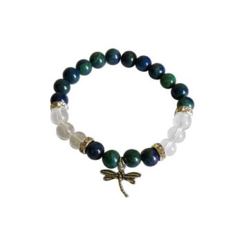 8 mm Chrysolcolla & Clear Quartz with Dragonfly