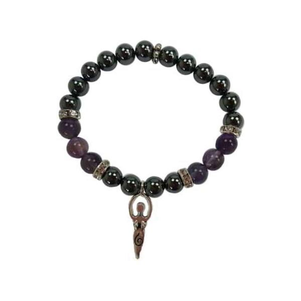 8 mm Hematite (Man-Made) & Amethyst with Goddess