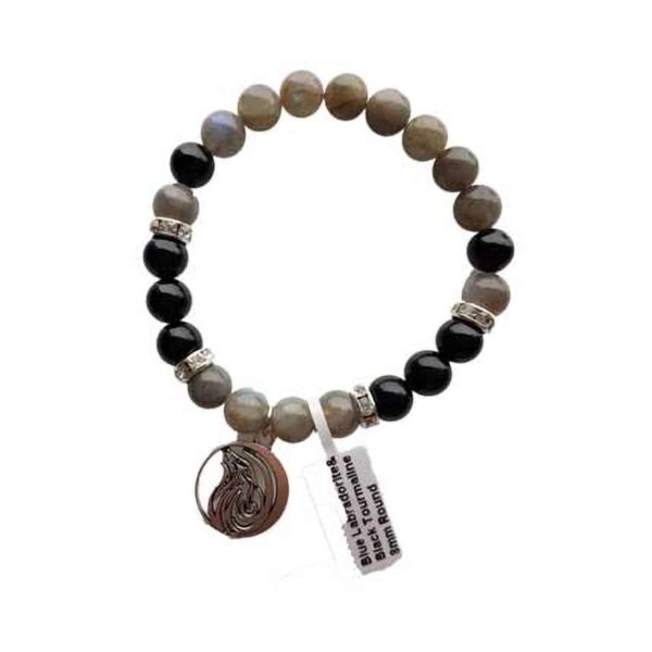 8 mm Blue Labradorite & Black Tourmaline  & Wolf