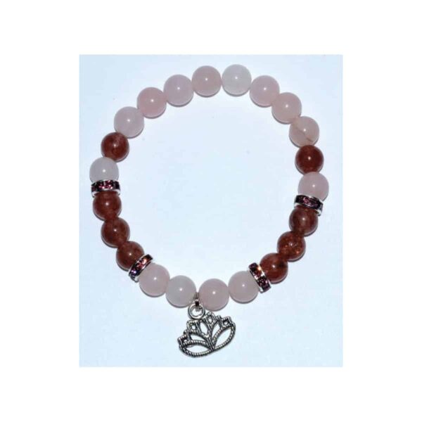 8 mm Rose Quartz & Strawberry Quartz with Lotus