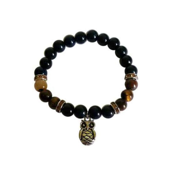 8 mm Blue & Yellow Tiger Eye with Owl