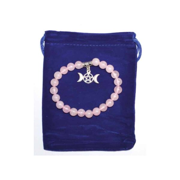 8 mm Rose Quartz & Triple Moon Bracelet