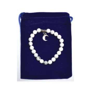 8 mm Howlite & Cresent Moon Bracelet
