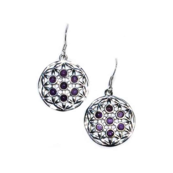 22mm Flower of Life amethyst earrings