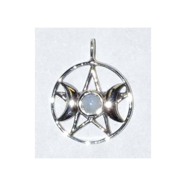 Triple Goddess Pentagram Moonstone sterling 11/16"