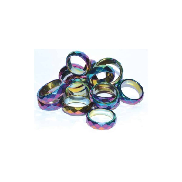 (set of 50) Rainbow Magnetic Hematite Faceted rings