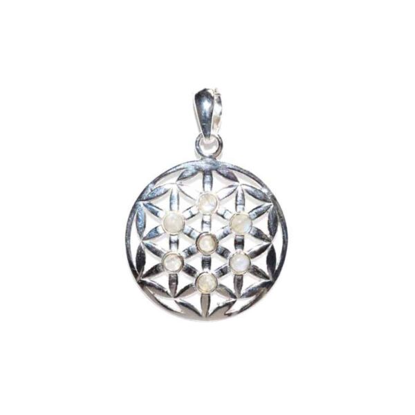 30mm Flower of Life rainbow moonstone pendant