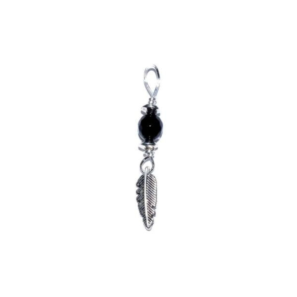 Feather pendant with black onyx bead