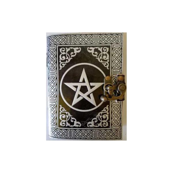 black/ silver Pentagram leather blank book w/ latch