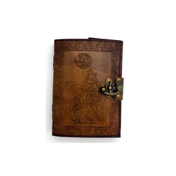 Celtic Wolf & Moon leather blank book w/ latch