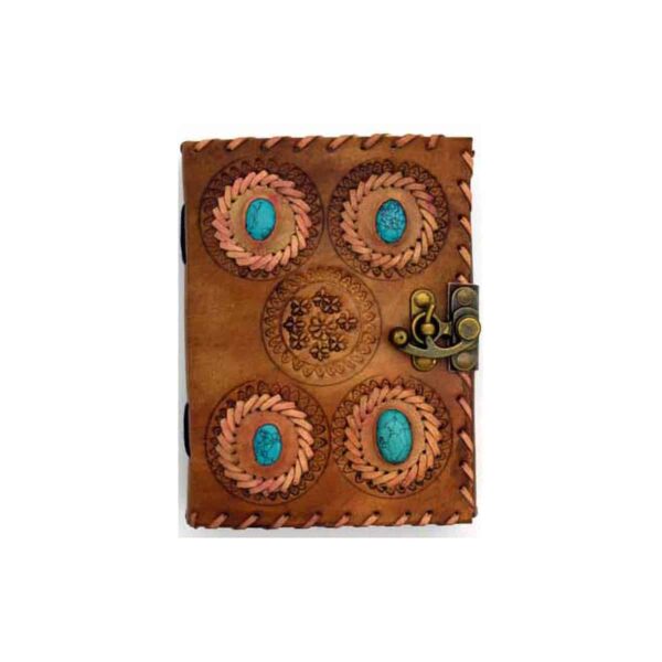 4 Turquoise Stones leather blank book w/ latch