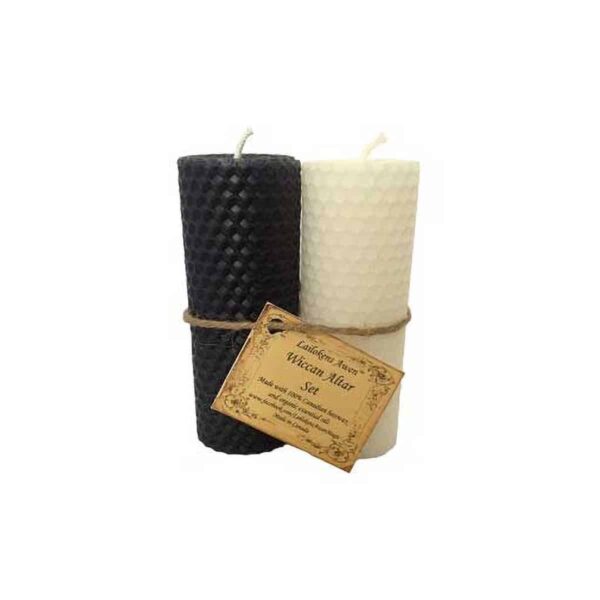 4 1/4" Wiccan Altar Set Black & White Lailokens Awen Candle