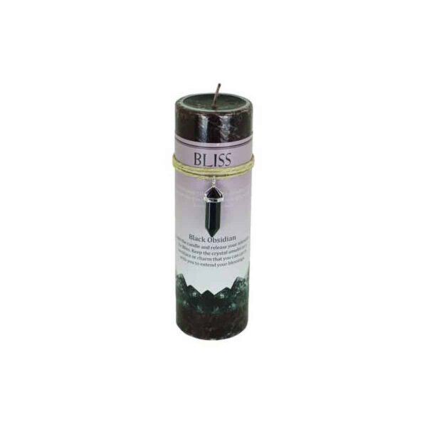 Bliss Pillar Candle with Black Obsidian Pendant