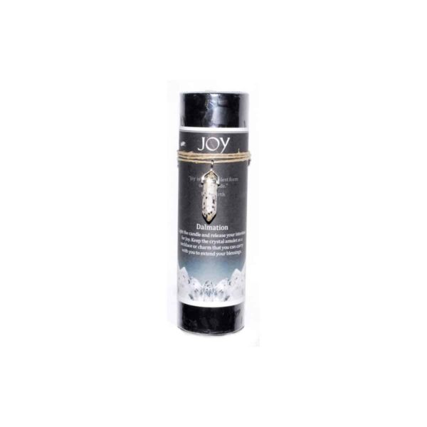 Joy Pillar Candle with Dalmation Jasper Pendant