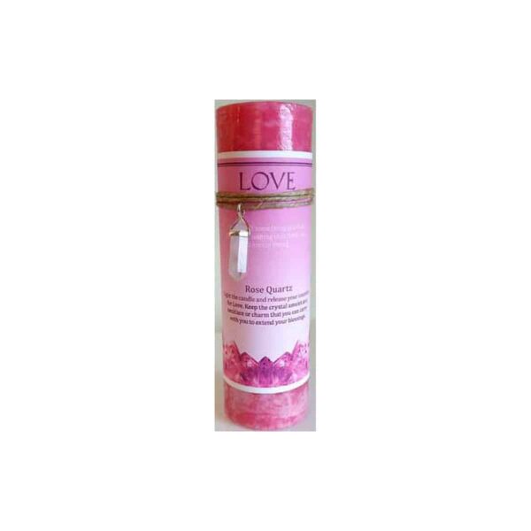 Love Pillar Candle with Rose Quartz Pendant