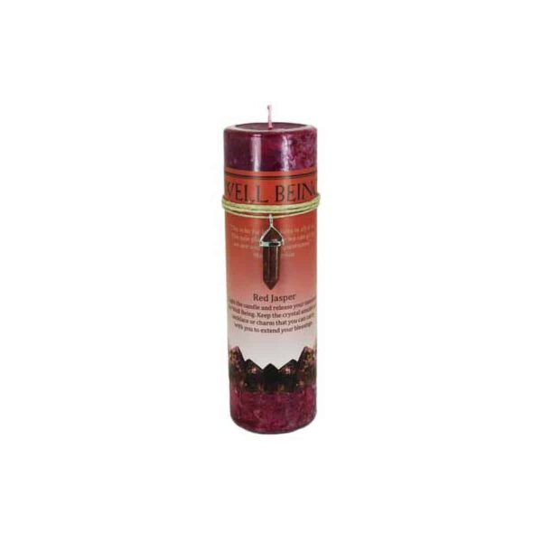 Well Being Pillar Candle Withred Jasper Pendant