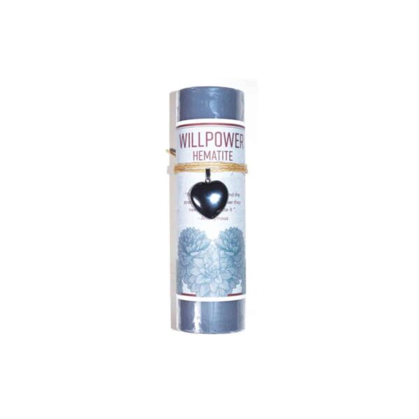 Willpower Pillar Candle with Hematite Heart