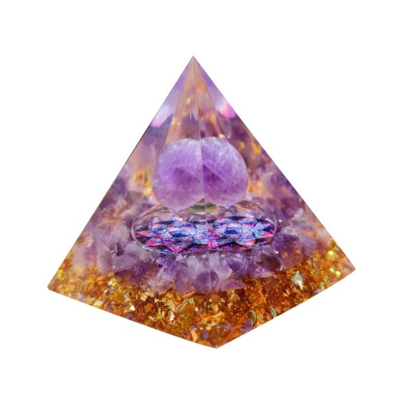 Natural Amethyst Orgonite Pyramid (50mm) - Healing Crystal Orgone Generator - Image 2