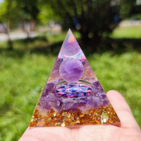 Natural Amethyst Orgonite Pyramid (50mm) - Healing Crystal Orgone Generator