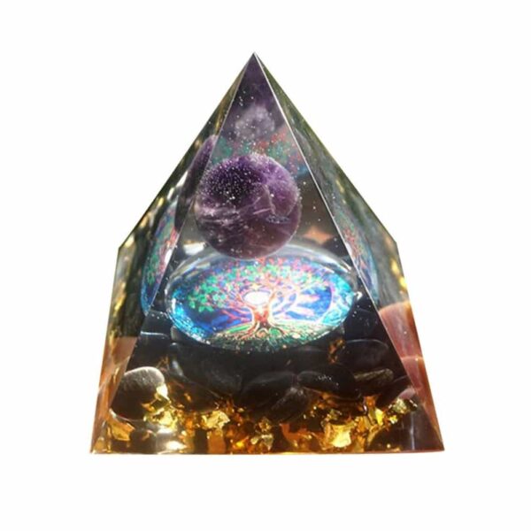Natural Amethyst Orgonite Pyramid (50mm) - Amethyst Sphere & Tree of Life - Healing Crystal Orgone Generator - Image 3