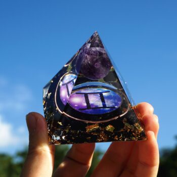 Gemini - Zodiac Collection - Orgone Pyramid - Amethyst Crystal Sphere with Black Obsidian Reiki Charged Pyramid Generator
