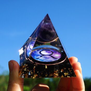 Taurus - Zodiac Collection - Orgone Pyramid - Amethyst Crystal Sphere with Black Obsidian Reiki Charged Pyramid Generator