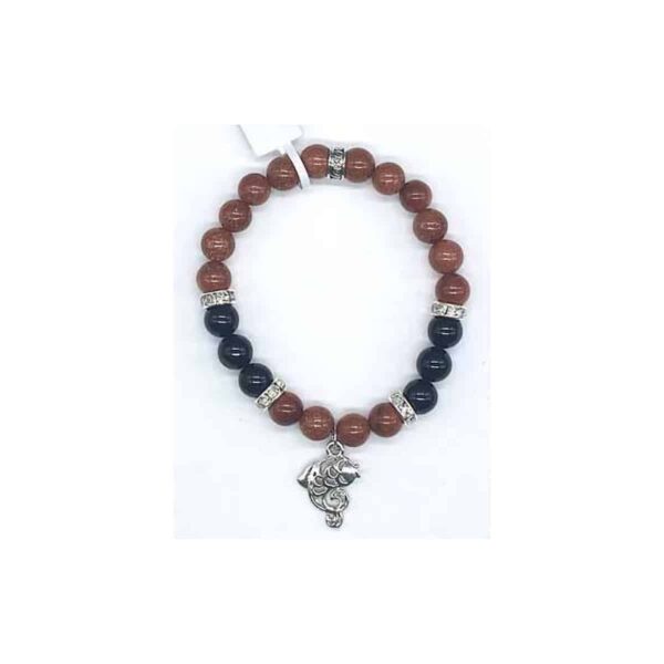 8mm Gold Sandstone, Black Agate, Fish bracelet