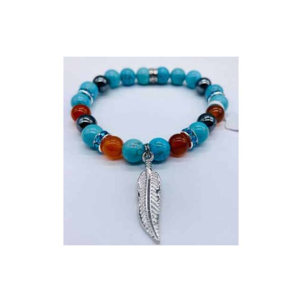 8mm Turquoise, Red Agate, Hematite with Feather
