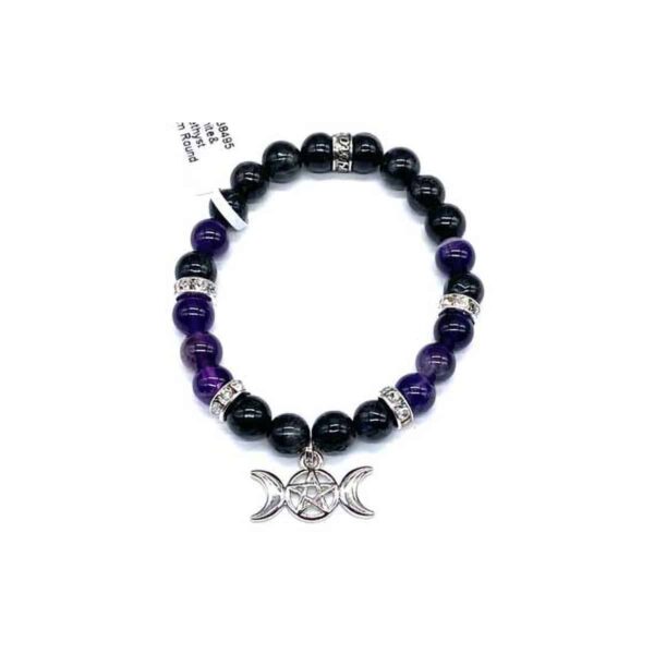 8mm Nuummite, Amethyst, Triple Moon bracelet