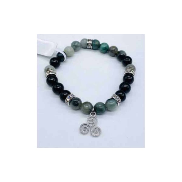 8mm Emerald, Black Tourmaline, Triple Spiral bracelet