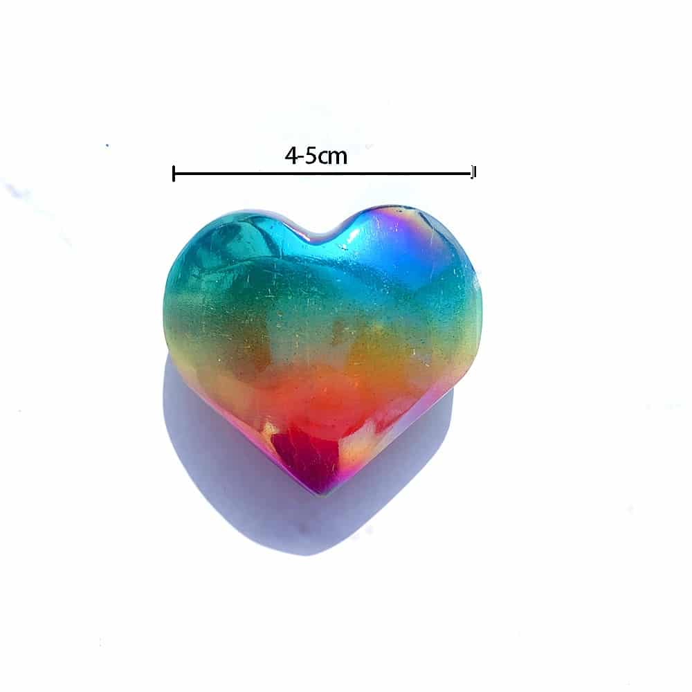 Rainbow Aura Selenite Heart Crystal 4-5cm wide
