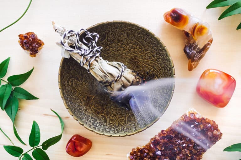 Crystals for emotional healing and some burning sage for cleansing